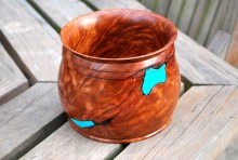 Jake Guy Redwood Lace Bowl Inlaid With Turquoise
