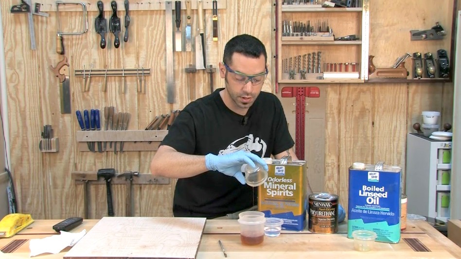 Use mineral spirits before applying your finish. 